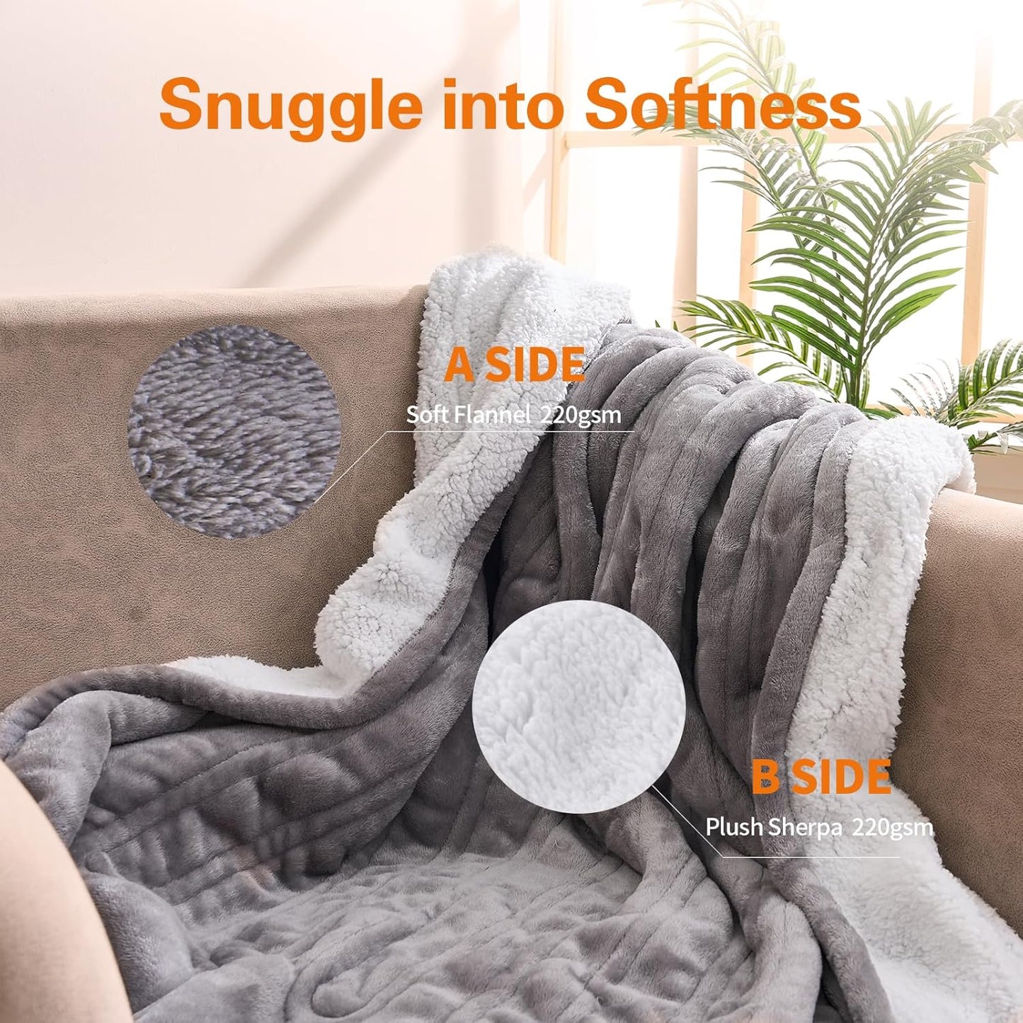 All Purpose Electric Heated Blanket Premium Quality Flannel fleece+ white Sherpa Bed Sofa Blanket
