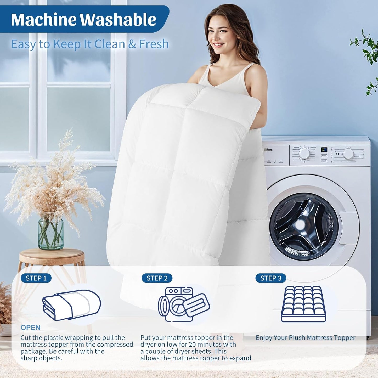 Extra Fluffy Thick Mattress Topper 10cm/4 Inch Bounce Back Mattress Pads 1200GSM Soft & Pad Cover - All UK Sizes Single Double King Super King