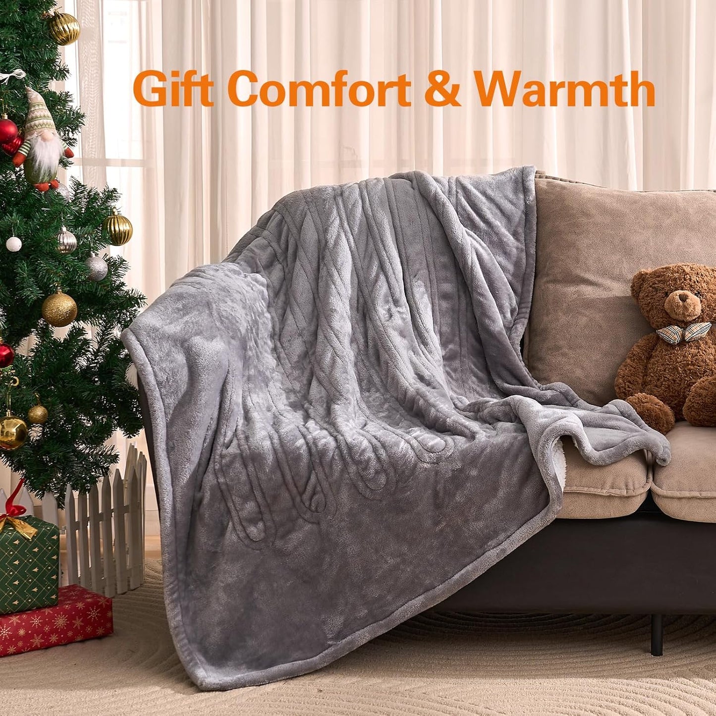 All Purpose Electric Heated Blanket Premium Quality Flannel fleece+ white Sherpa Bed Sofa Blanket