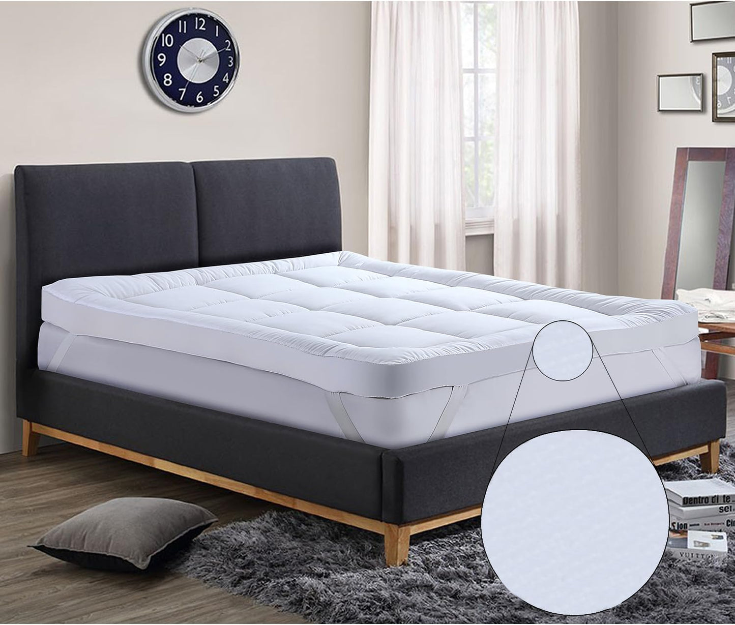 Extra Fluffy Thick Mattress Topper 10cm/4 Inch Bounce Back Mattress Pads 1200GSM Soft & Pad Cover - All UK Sizes Single Double King Super King