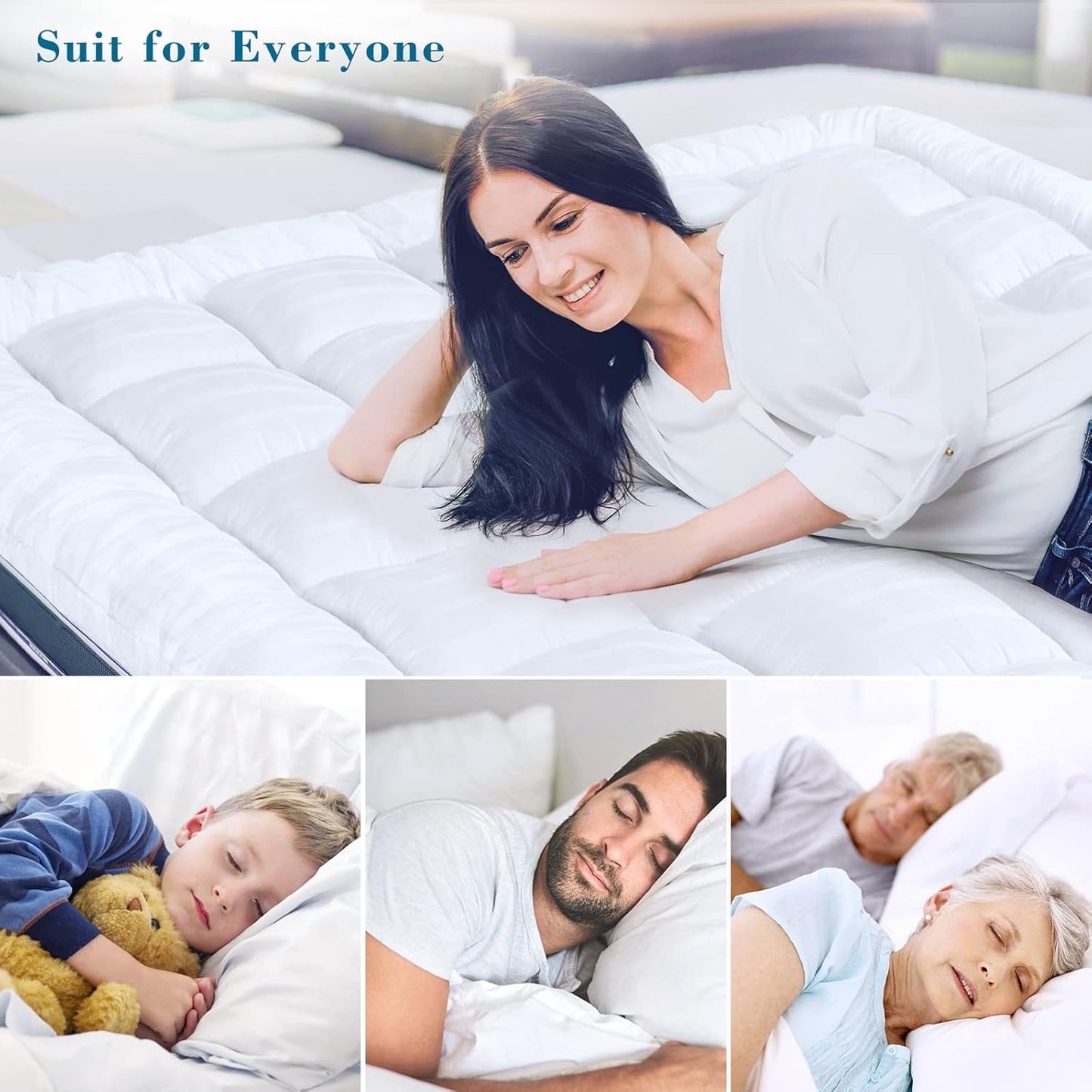 Extra Fluffy Thick Mattress Topper 10cm/4 Inch Bounce Back Mattress Pads 1200GSM Soft & Pad Cover - All UK Sizes Single Double King Super King