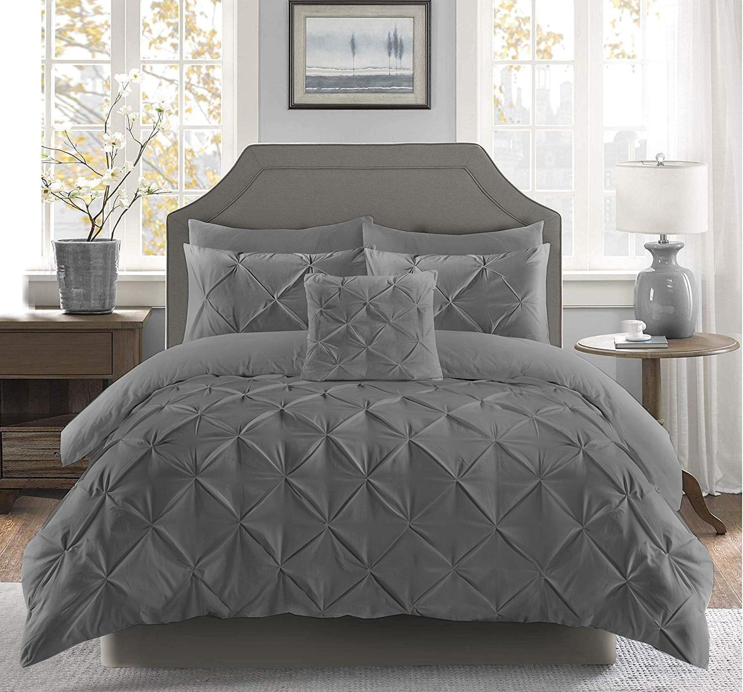 Pintuck Duvet Set 100% Cotton Quilt Cover Single Double King Super King Size Pintuck Bedding - seventhstitch