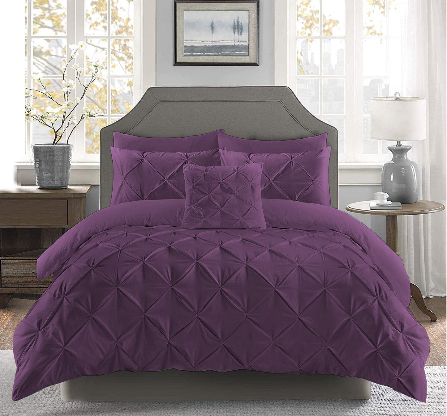 Pintuck Duvet Set 100% Cotton Quilt Cover Single Double King Super King Size Pintuck Bedding - seventhstitch