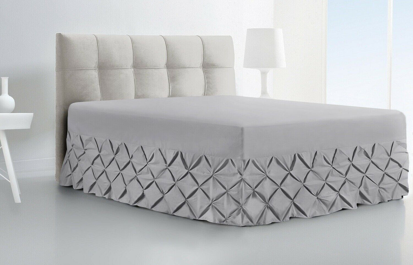 Luxury Fitted Pintuck Valance Sheet 100% Egyptian Cotton Single Double King Super King Size - seventhstitch