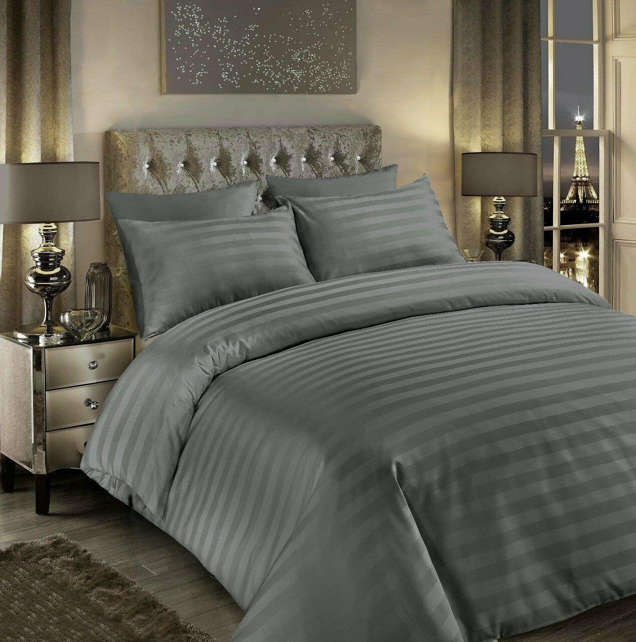 Luxury 600 Thread Count Bedding Satin Stripe Duvet Set 100% Egyptian Cotton Quilt Covers - seventhstitch