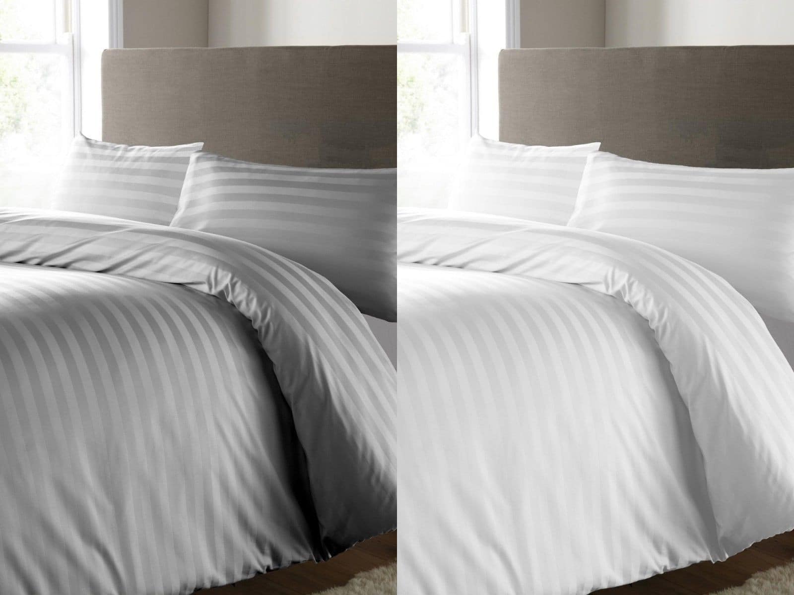 Luxury 600 Thread Count Bedding Satin Stripe Duvet Set 100% Egyptian Cotton Quilt Covers - seventhstitch