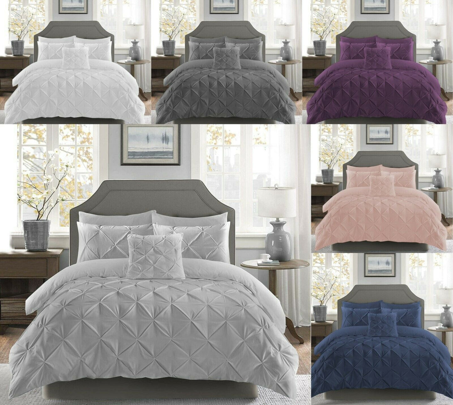 Pintuck Duvet Set 100% Cotton Quilt Cover Single Double King Super King Size Pintuck Bedding - seventhstitch