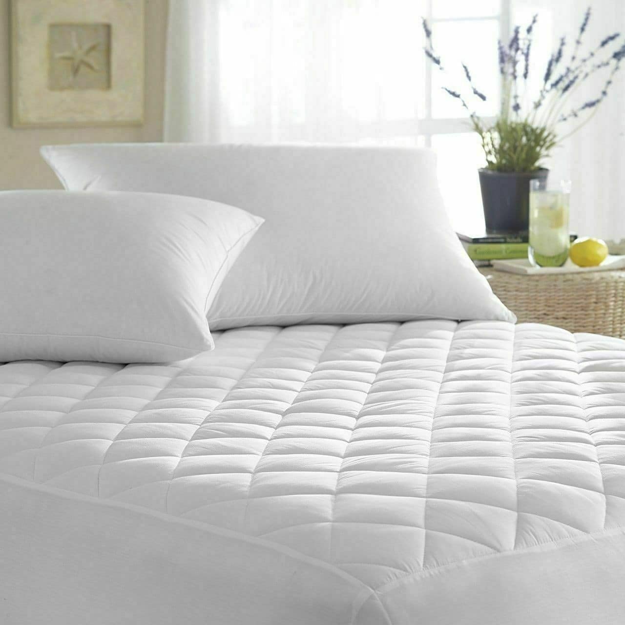 Luxury Quilted Mattress Protector 100% Cotton Fitted Bed Cover All UK Sizes 30cm and 40cm Extra Deep - seventhstitch